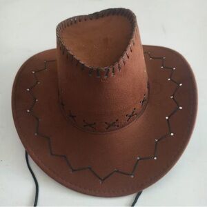Men's Brown Suede-Style Cowboy Hat with Chin Cord women